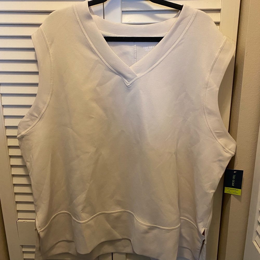 tek gear White V-Neck Sleeveless Sweatshirt Top
